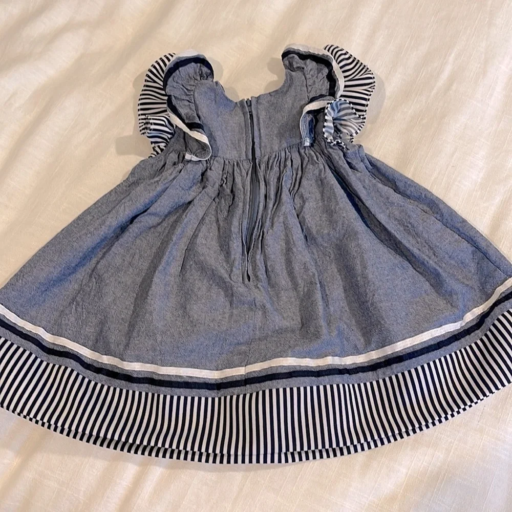 CUTE Chambray Blue And White Striped Dress 12M